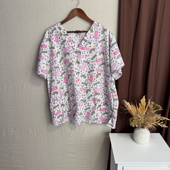 Cassandra O Size 3X Scrub Top Awareness Ribbon Rainbow Hope Print - Picture 1 of 11